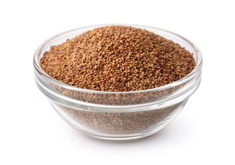 Glass bowl of dry alfalfa seeds