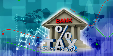 3d rendering Build bank with tax percentage
