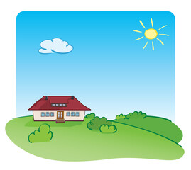 Obraz na płótnie Canvas beautiful house and green summer nature - vector illustration