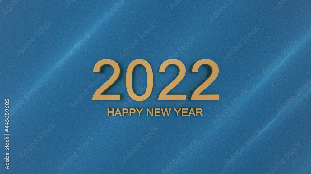 Poster happy new year 2022. numbers and golden letters. the background texture is blue with some light on t