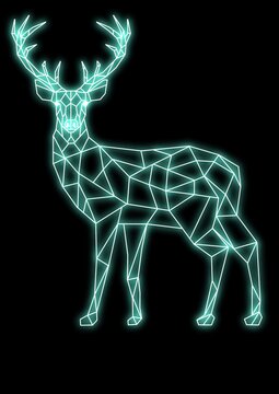 DEER NEON LIGHT ON A BLACK BACKGROUND TRIANGLE