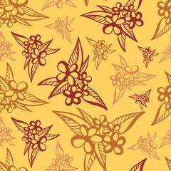 Vector seamless pattern colorful design of abstract lined flowers in warm orange tones