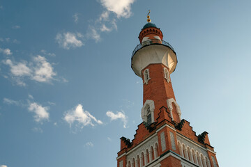 Kazan, Tatarstan, Russia. July 16, 2021. Mosque named after the 1000th anniversary of the adoption of Islam. Facade, minaret.