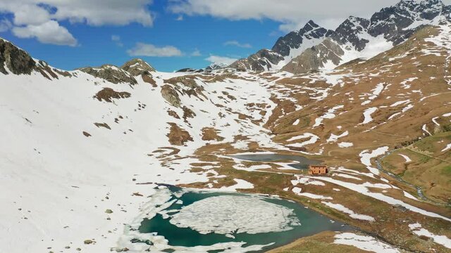 Aerial 4K, Val Viola in Valtellina, spring view	