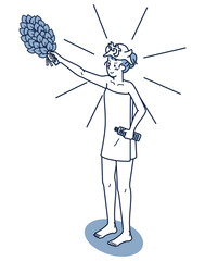 サウナハットを被りヴィヒタを手に持つ女性のアイソメ