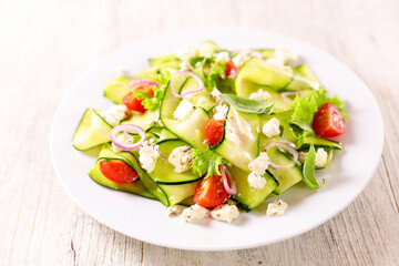 zucchini slices salad with feta cheese