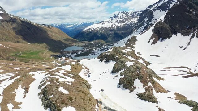 Aerial 4K, Val Viola in Valtellina, spring view	