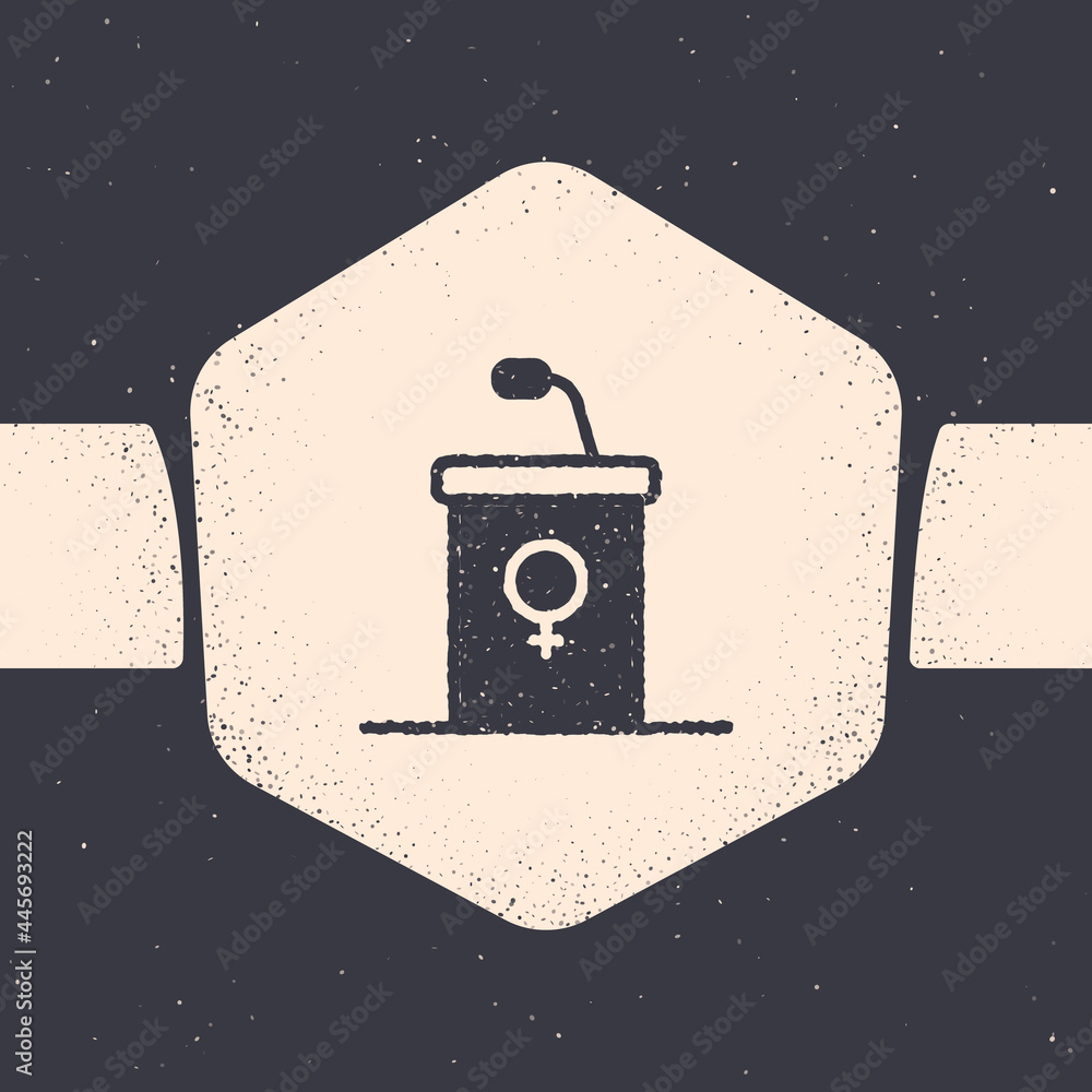 Wall mural Grunge Stage stand or debate podium rostrum icon isolated on grey background. Conference speech tribune. Monochrome vintage drawing. Vector