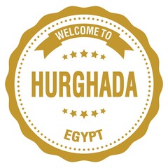 WELCOME TO HURGHADA - EGYPT, words written on dark yellow stamp