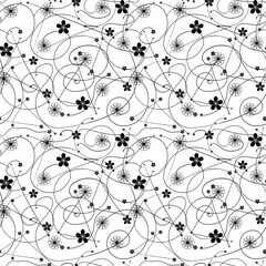 Seamless Pattern Black Flowers and Lines