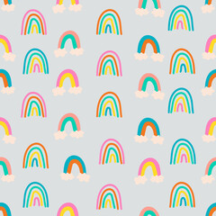 Baby nordic rainbow seamless pattern on blue background