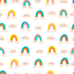 Baby nordic rainbow and cloud seamless pattern