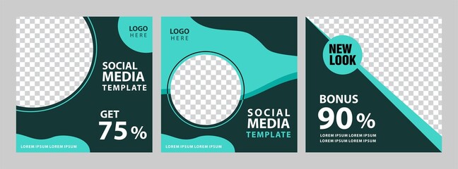 minimal abstract banner template. black and green background color with stripe line shape. Suitable for social media post and web internet ads. Vector illustration with photo college. editable file