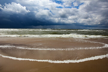 Lowering clouds and storm on the Baltic Sea in bad weather.