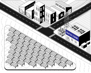 solar cell energy, solar cell floating power plant in isometric graphic