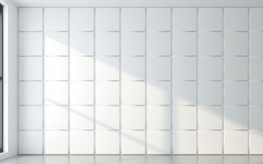 Light and shadow of window frame with 3d wall panel. 3d rendering