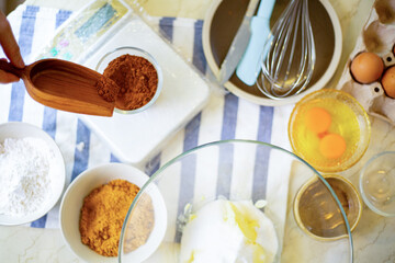 Top view prepare ingredient food for do brownie sweet food
