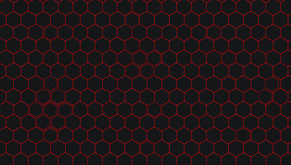 Black background and abstract background of red hexagon lines