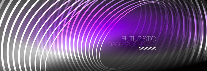 Dark abstract background with glowing neon circles. Trendy layout template for business or technology presentation, internet poster or web brochure cover, wallpaper