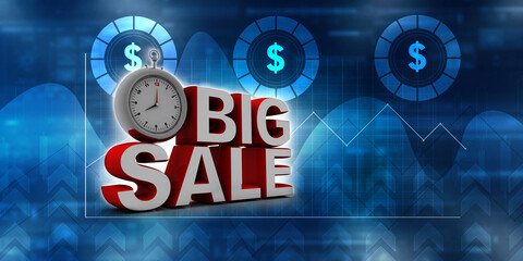 3d illustration stopwatch with big sale