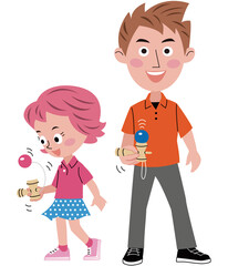 父親と子供（娘）がけん玉をしています