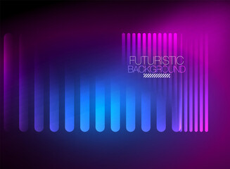 Bright neon color techno abstract background, shiny glowing neon lines in the dark background