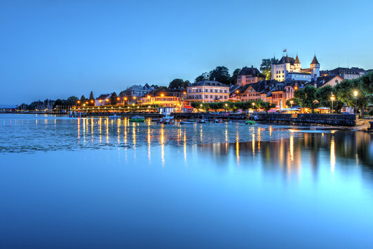 Nyon waterfront in a summer evening, Switzerland