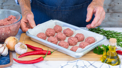 Raw beef and pork cutlets preparation at home