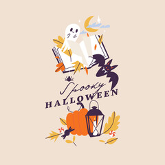 Fototapeta premium Vector illustration halloween party posters or invitation. Fall celebration leaflet. Horror Helloween placards.