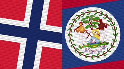 Belize and Norway Two Half Flags Together Fabric Texture Illustration