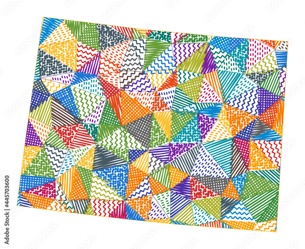 Poster kid-style map of colorado. hand-drawn polygons in the shape of colorado. vector illustration.
