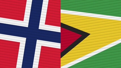 Guyana and Norway Two Half Flags Together Fabric Texture Illustration
