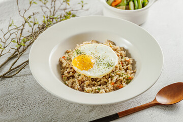 Delicious Steak Fried Rice with Fried Egg