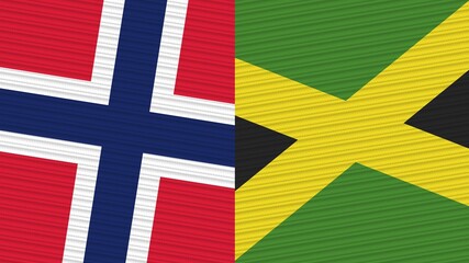 Jamaica and Norway Two Half Flags Together Fabric Texture Illustration