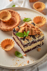 Delicious chocolate cake as a sweet summer snack.