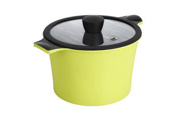 Bright colorful home cookware for cooking different dishes on the stove