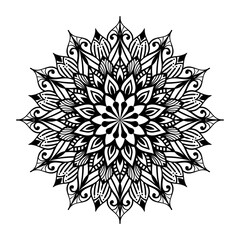 Circular pattern in form of Black Color Mandala for Henna, Mehndi, tattoo, Decoration. Decorative ornament in ethnic oriental style. Coloring book page. Vintage decorative elements.