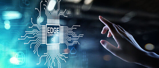 Fototapeta na wymiar Edge computing modern IT technology on virtual screen concept.