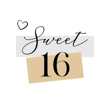 Sweet Sixteen party vector calligraphy design on white background