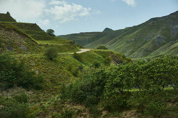  Scenic view of green meadows Dagestan, Russia