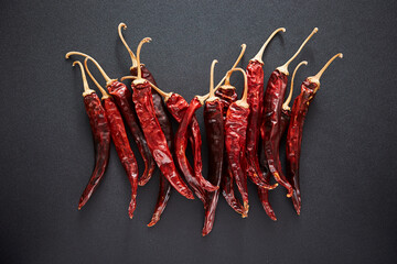 Dried Spicy Red Chili on Black Background