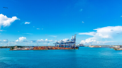 Freight port in Freeport City, Bahamas