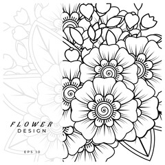 Mehndi flower for henna, mehndi, tattoo, decoration. decorative ornament in ethnic oriental style. doodle ornament. coloring book page.