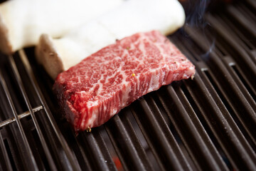 Grilled fresh raw beef on the grill