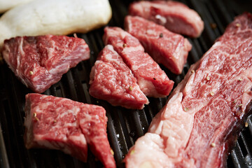 Grilled fresh raw beef on the grill