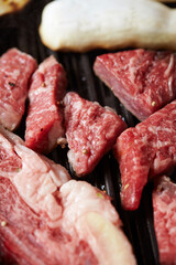 Grilled fresh raw beef on the grill