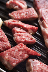 Grilled fresh raw beef on the grill