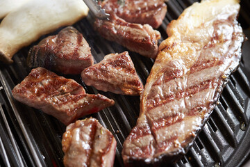 Grilled fresh raw beef on the grill