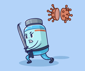 Vaccine ninja beating virus illustration