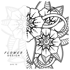 Mehndi flower for henna, mehndi, tattoo, decoration. decorative ornament in ethnic oriental style. doodle ornament. coloring book page.